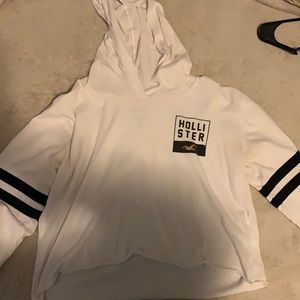 Cropped hoodie with jersey strips